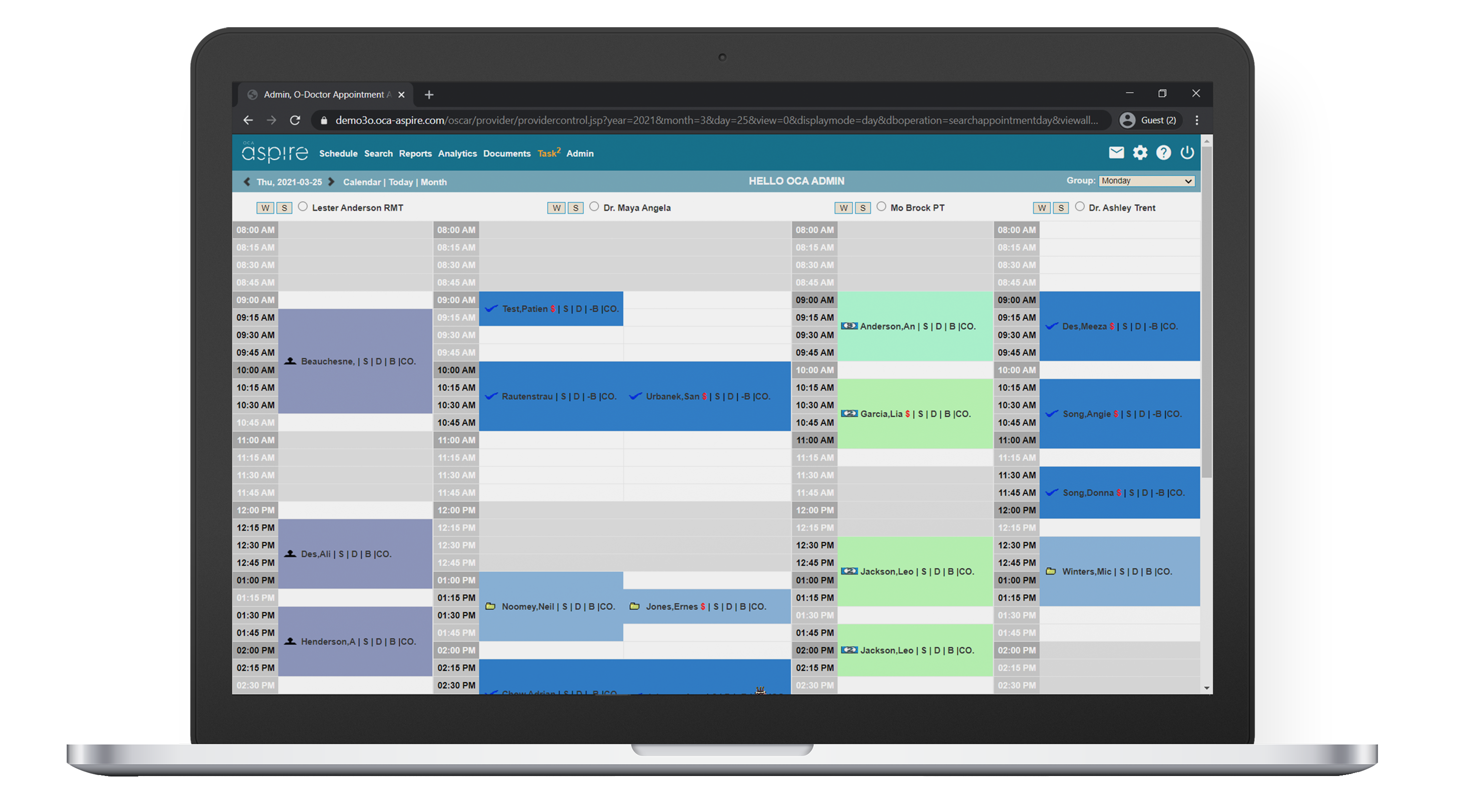 Woman smiling while checking reports and insight data in Aspire