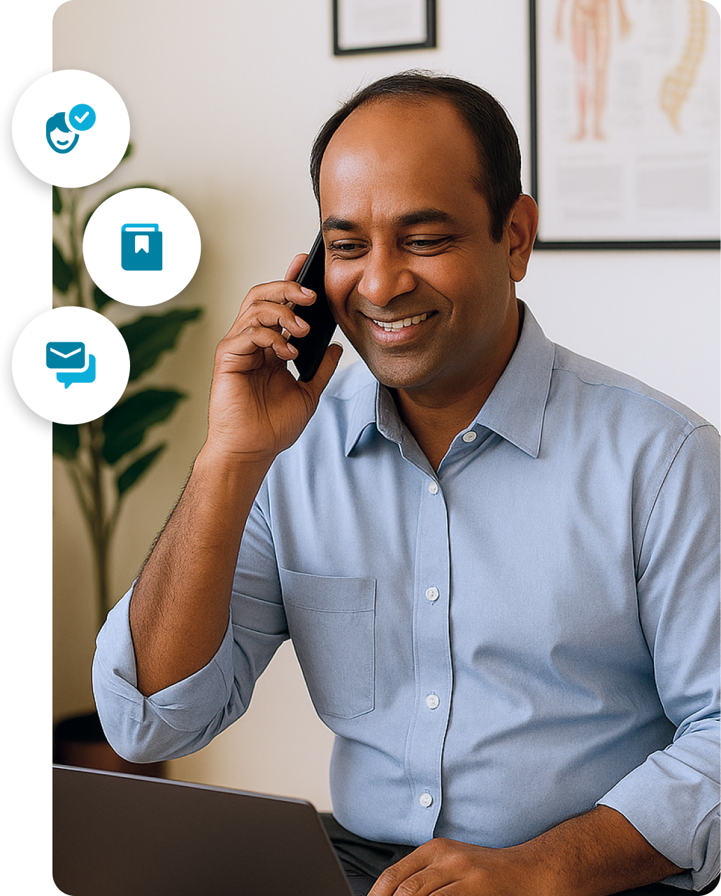 Man smiling while on a support call with the Aspire team