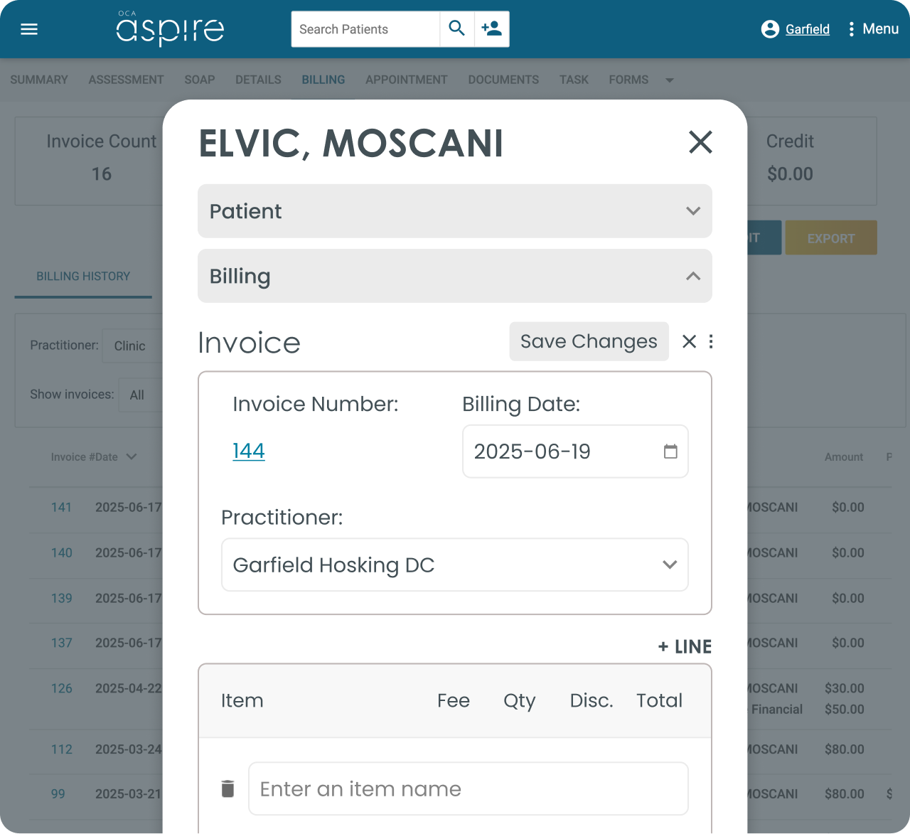 Preview of Aspire patient billing