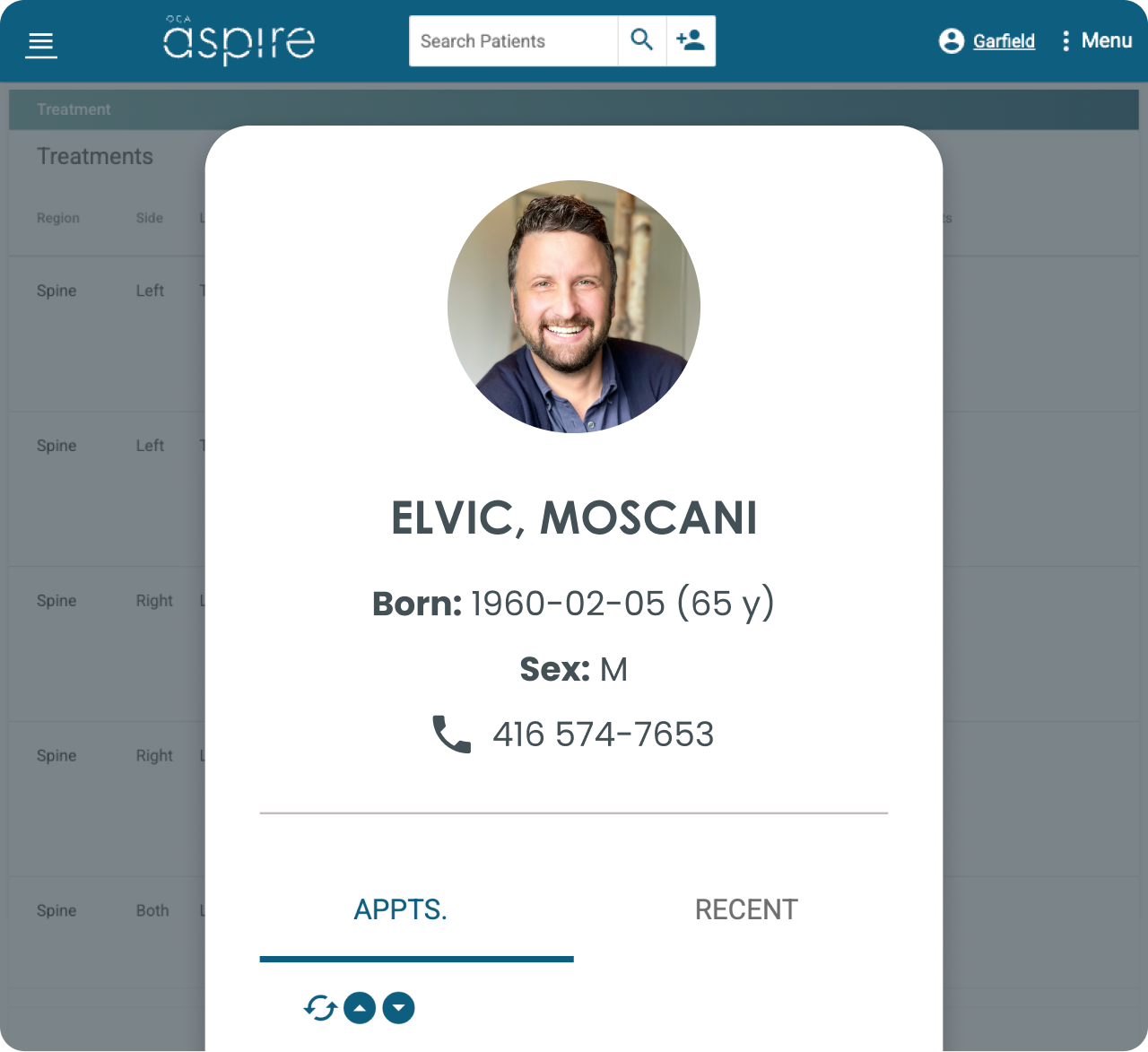 Preview of Aspire patient profile