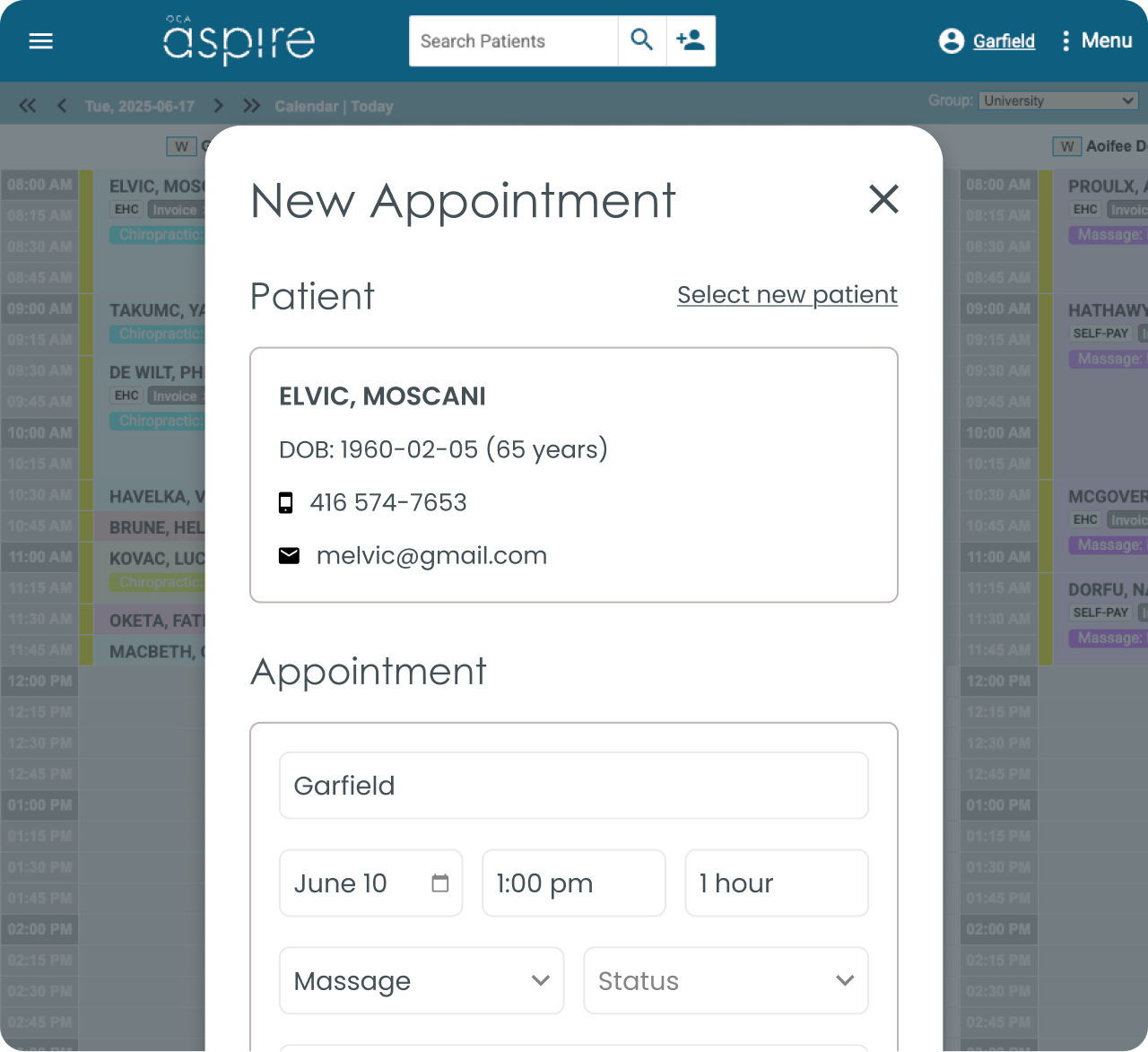 Preview of Aspire new patient appointment
